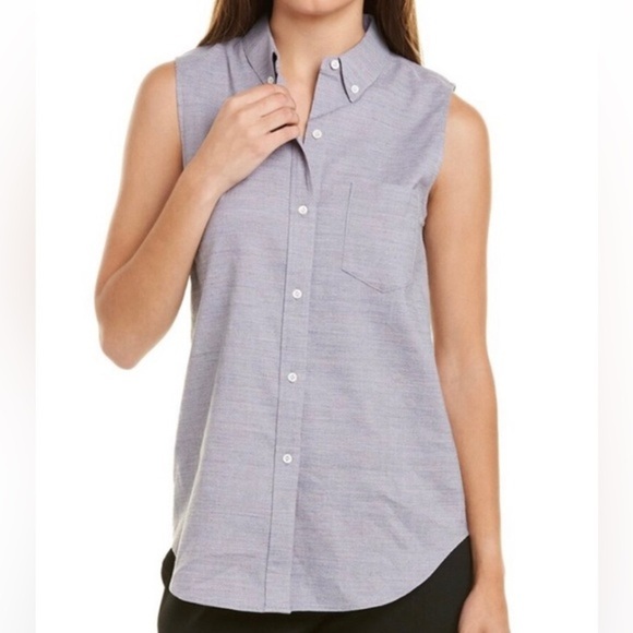 Theory‎ Yarine Sharkskin Linen-Blend blouse Top shirt New size medium brand new - Picture 1 of 9